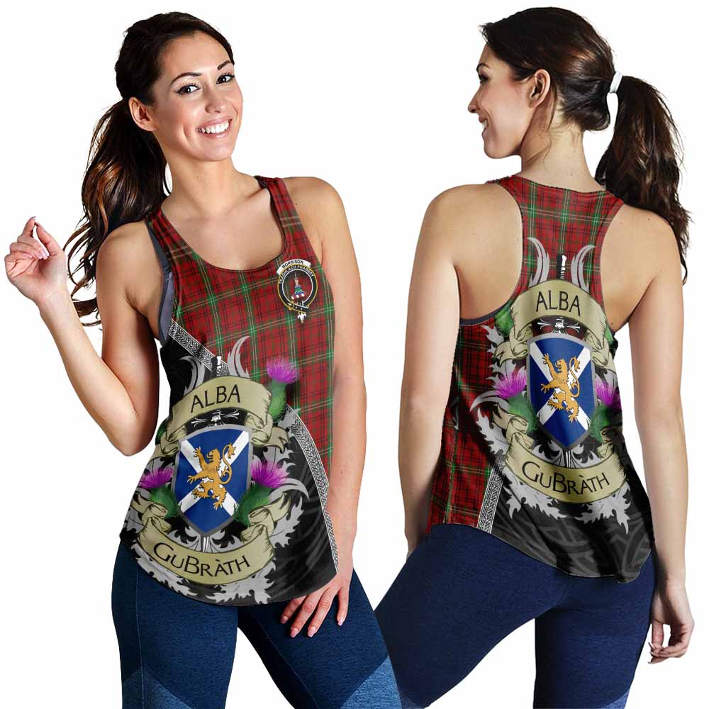 Tartan Vibes Clothing Morrison Tartan Family Crest Women's Racerback Tanks Lion Rampant Royal Thistle Shield Celtic Inspired