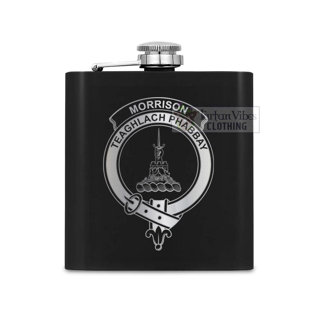 Tartan Vibes Clothing Morrison Crest Hip Flask Set 7oz Black Stainless Steel with A Gift Box