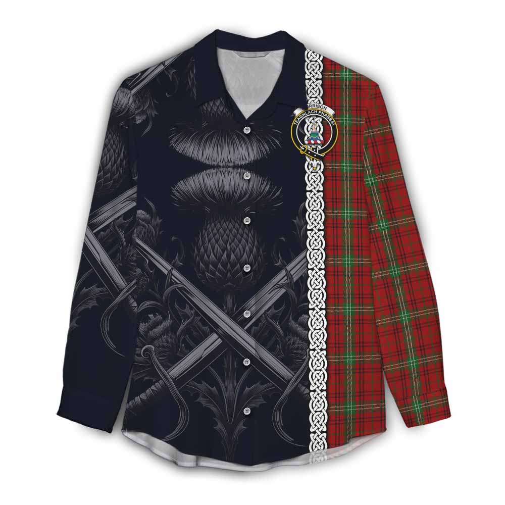 Tartan Vibes Clothing Morrison Tartan Women's Casual Shirt with Family Crest Cross Sword Thistle Celtic Vibes