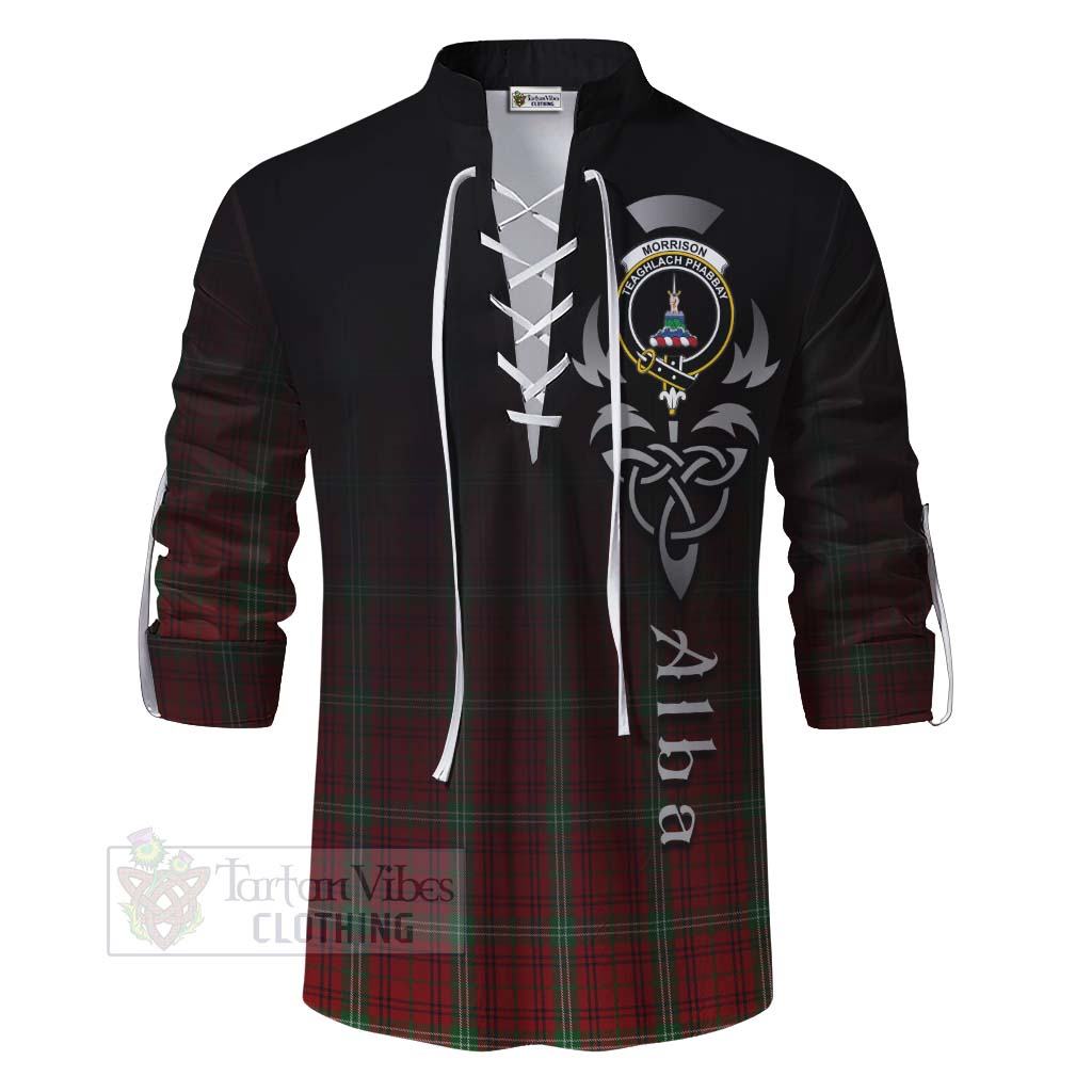 Tartan Vibes Clothing Morrison Tartan Ghillie Kilt Shirt Featuring Alba Gu Brath Family Crest Celtic Inspired