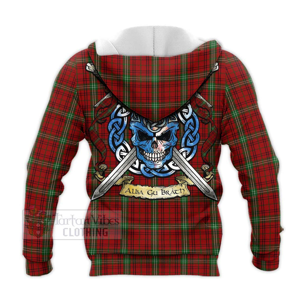 Tartan Vibes Clothing Morrison Tartan Knitted Hoodie with Family Crest Celtic Skull Style