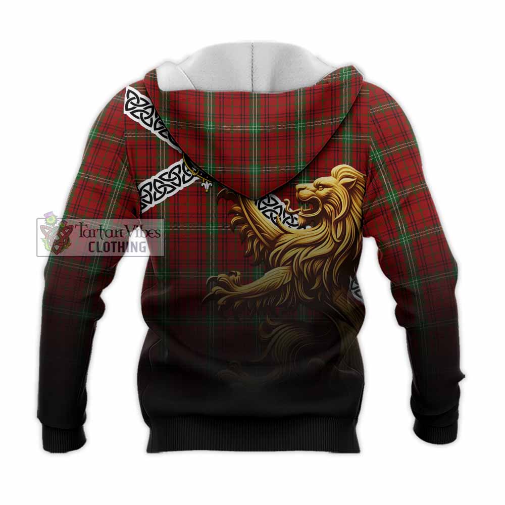 Tartan Vibes Clothing Morrison Crest Tartan Knitted Hoodie with Golden Lion Emblem Celtic Style