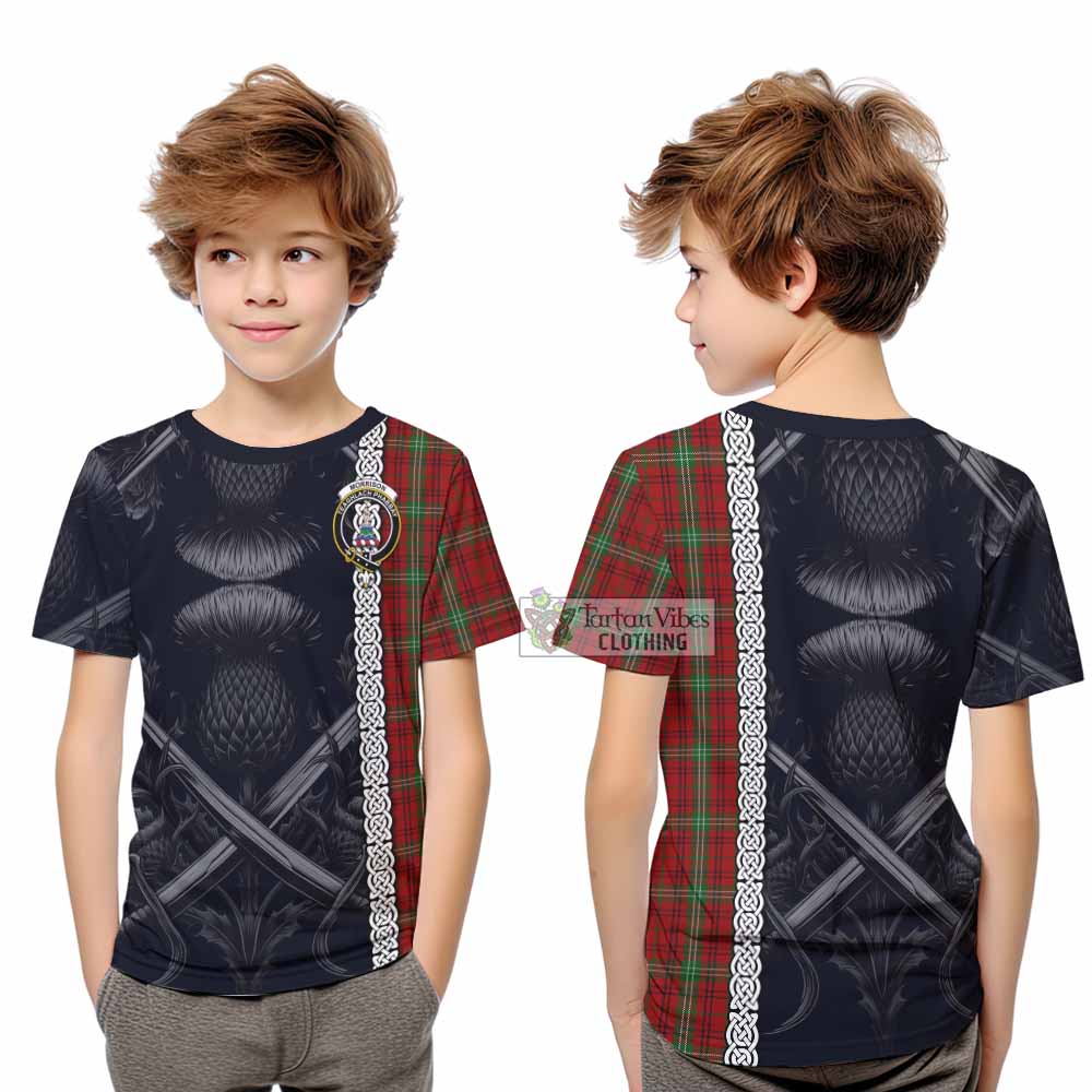 Tartan Vibes Clothing Morrison Tartan Kid T-Shirt with Family Crest Cross Sword Thistle Celtic Vibes