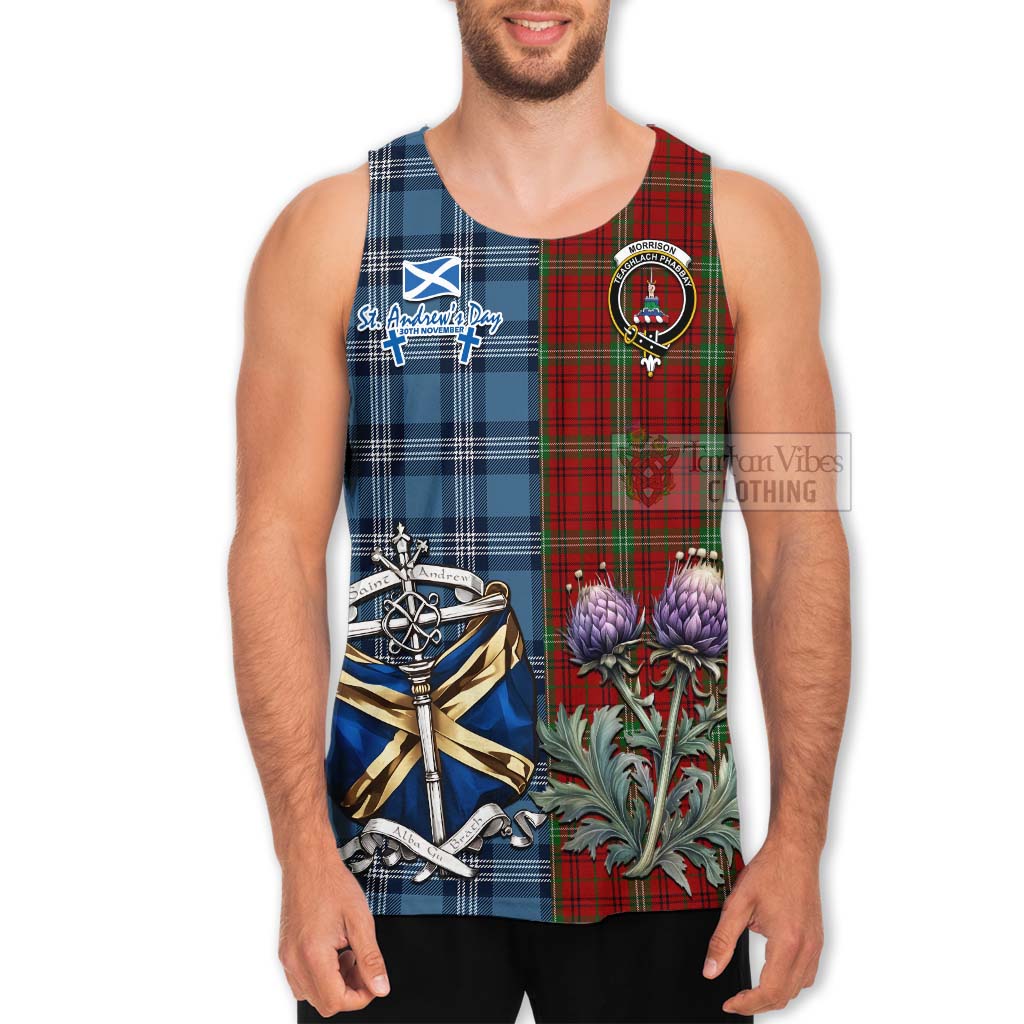 Tartan Vibes Clothing Morrison Tartan Men's Tank Top Happy St. Andrew's Day Half Tartan Style