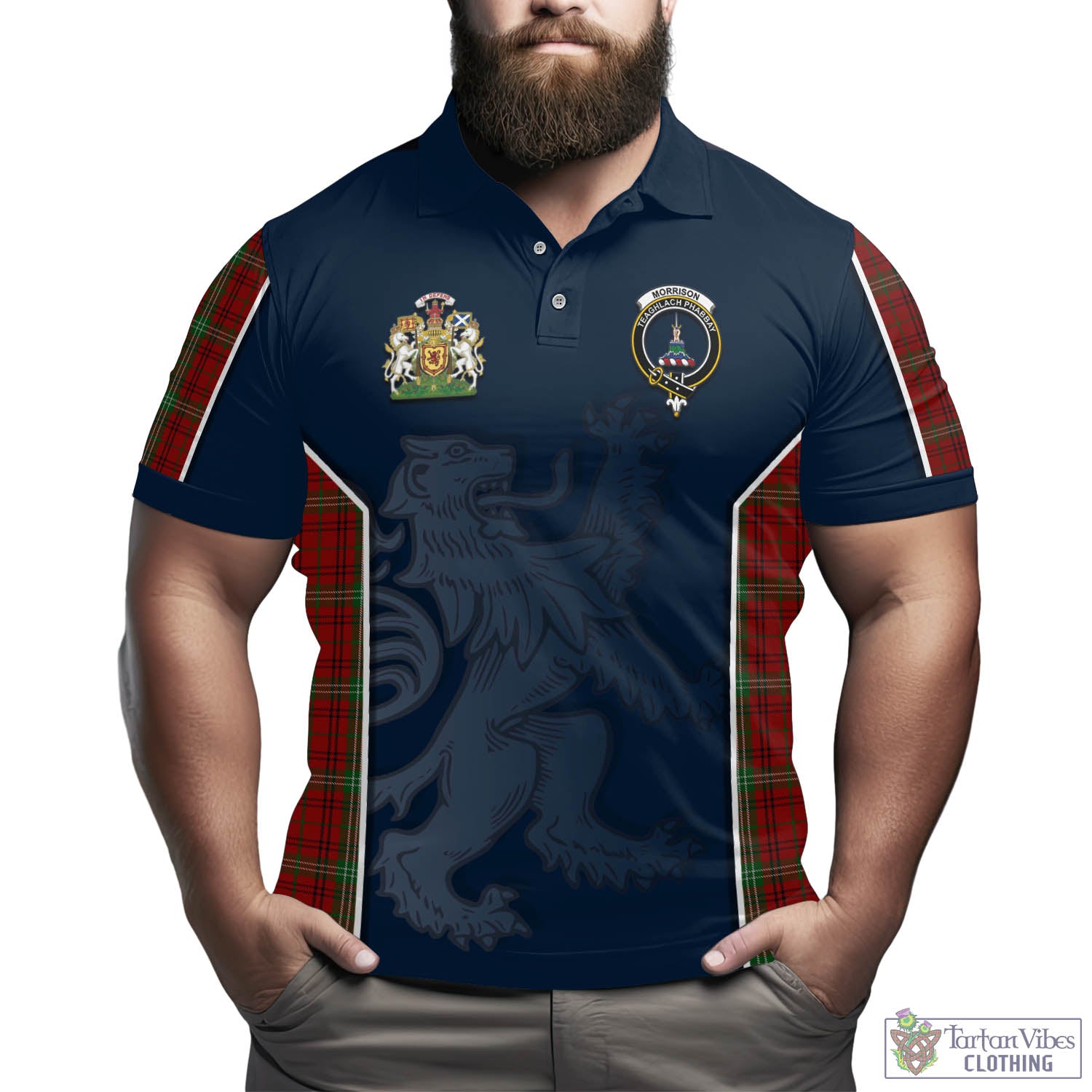 Tartan Vibes Clothing Morrison Tartan Men's Polo Shirt with Family Crest and Lion Rampant Vibes Sport Style