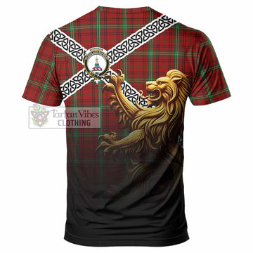Tartan Vibes Clothing Morrison Crest Tartan T-Shirt with Golden Lion Emblem Celtic Style