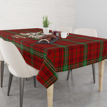 Morrison Tartan Tablecloth with Clan Crest and the Golden Sword of Courageous Legacy