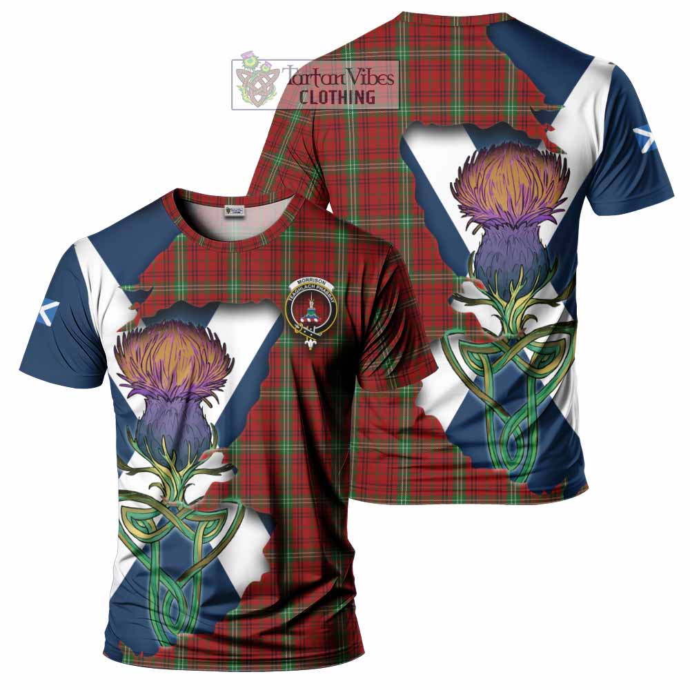 Tartan Vibes Clothing Morrison Tartan Family Crest T-Shirt Scottish Thistle Celtic Inspired