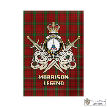 Morrison Tartan Garden Flag with Clan Crest and the Golden Sword of Courageous Legacy