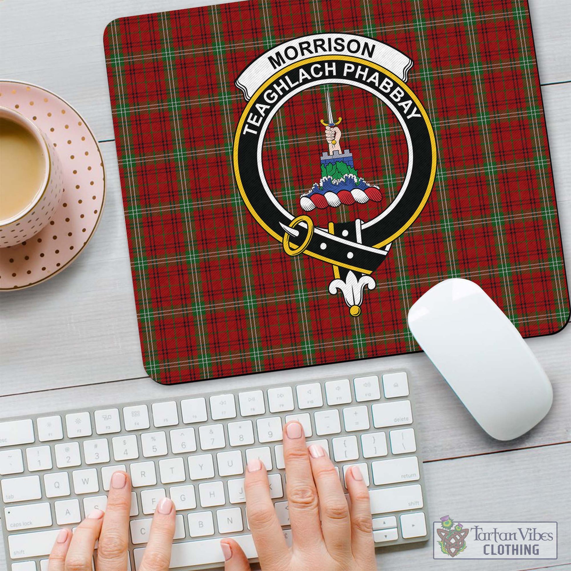 Tartan Vibes Clothing Morrison Tartan Mouse Pad with Family Crest