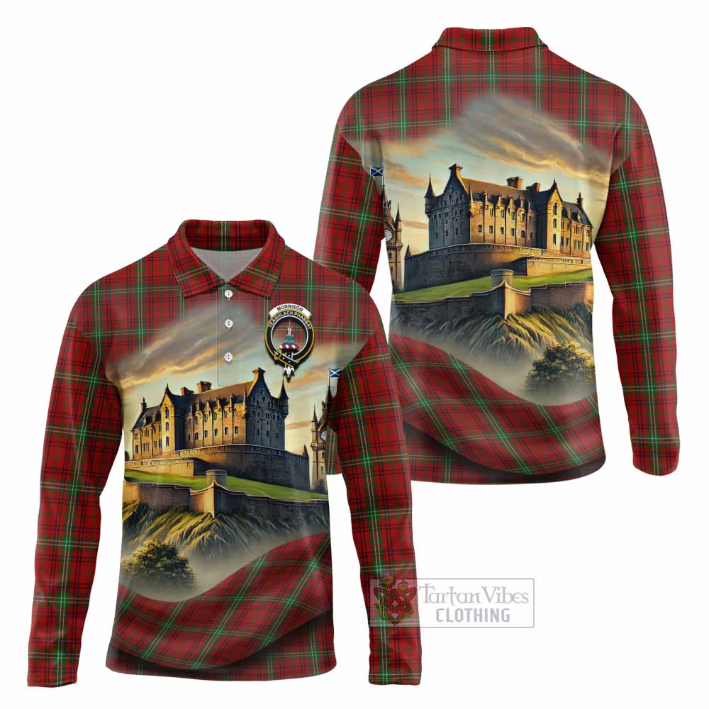 Tartan Vibes Clothing Morrison Tartan Family Crest Long Sleeve Polo Shirt with Scottish Ancient Castle Style