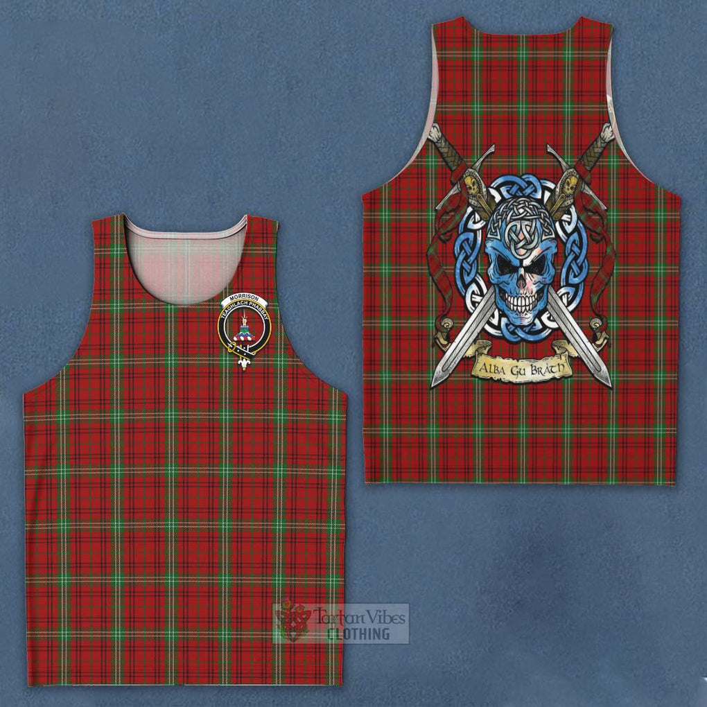 Tartan Vibes Clothing Morrison Tartan Men's Tank Top with Family Crest Celtic Skull Style