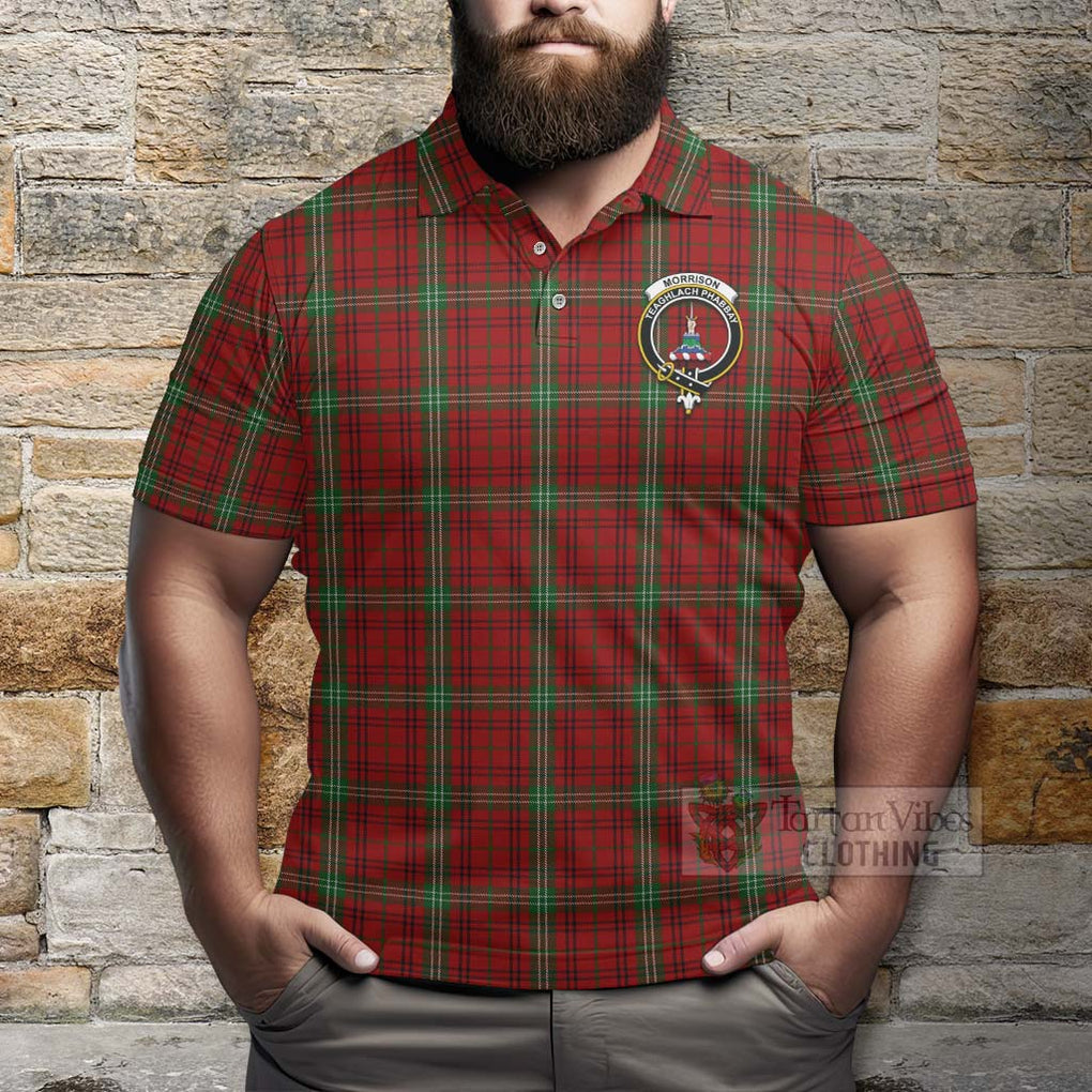 Tartan Vibes Clothing Morrison Tartan Polo Shirt with Family Crest and Bearded Skull Holding Bottles of Whiskey