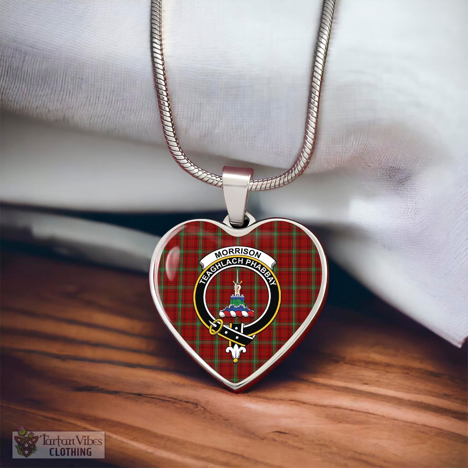 Tartan Vibes Clothing Morrison Tartan Heart Necklace with Family Crest