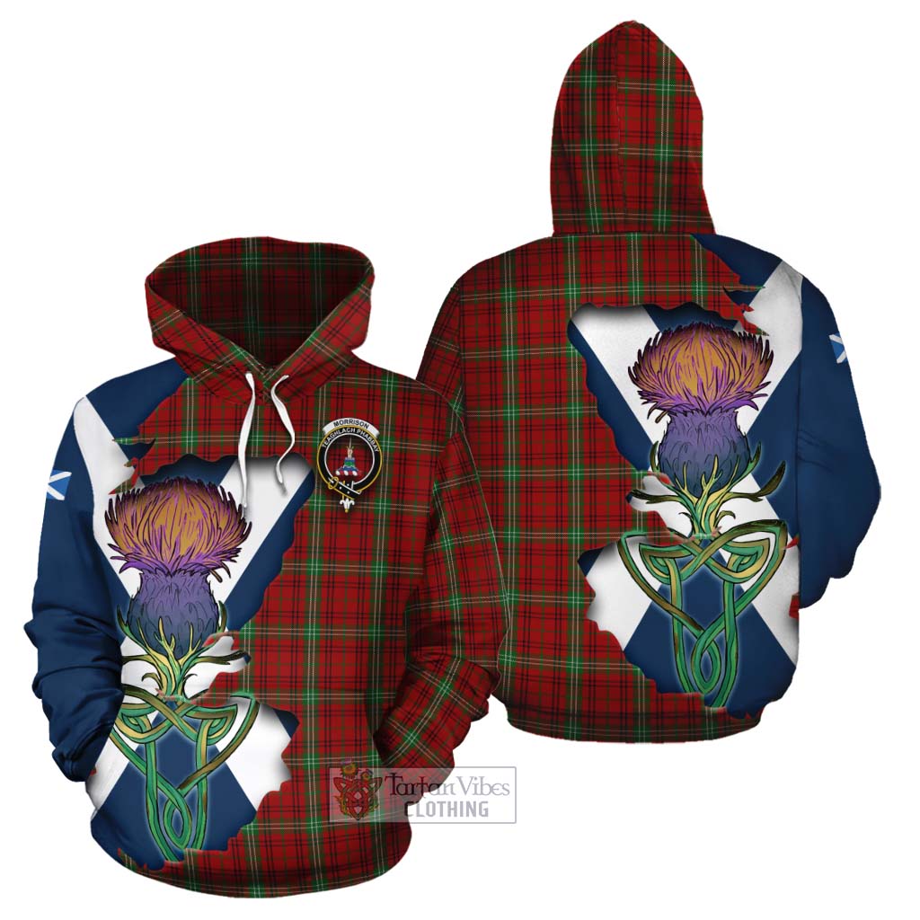 Tartan Vibes Clothing Morrison Tartan Family Crest Cotton Hoodie Scottish Thistle Celtic Inspired
