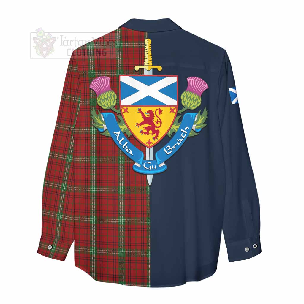 Tartan Vibes Clothing Morrison Tartan Women's Casual Shirt Alba with Scottish Lion Royal Arm Half Style