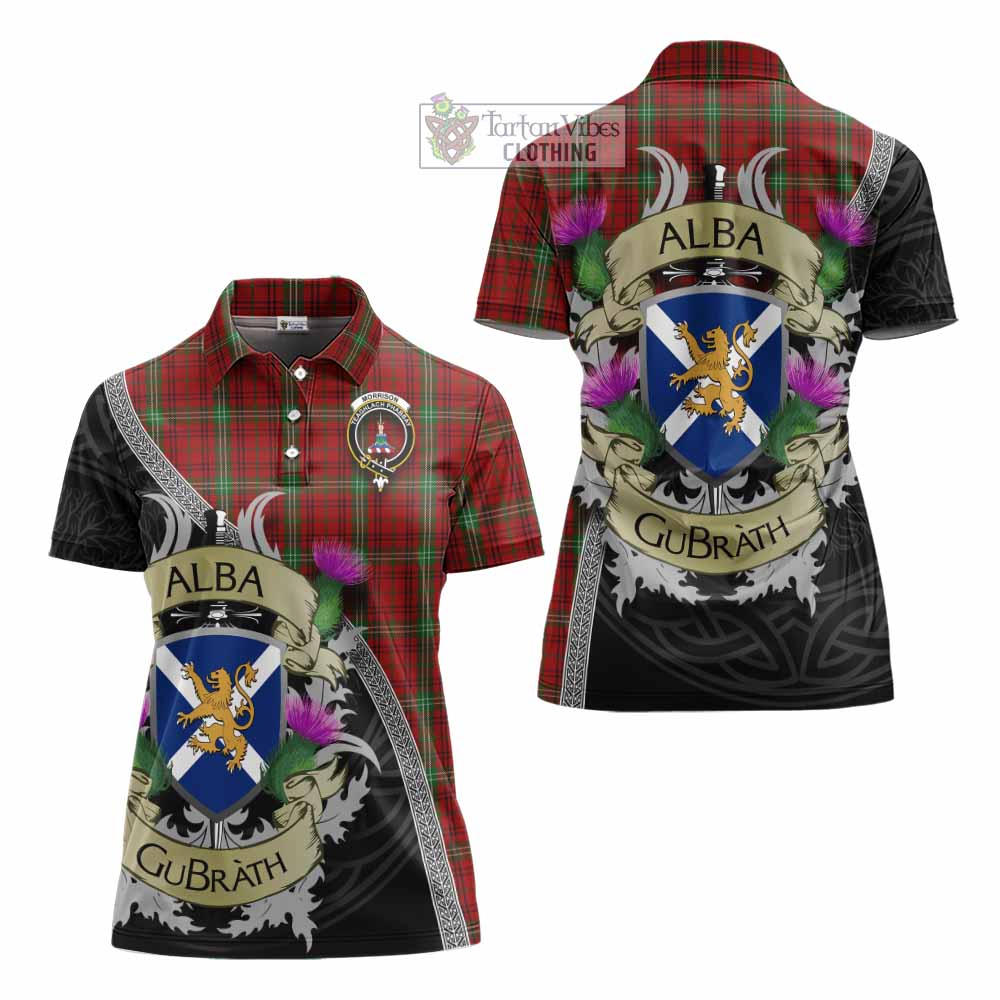 Tartan Vibes Clothing Morrison Tartan Family Crest Women's Polo Shirt Lion Rampant Royal Thistle Shield Celtic Inspired