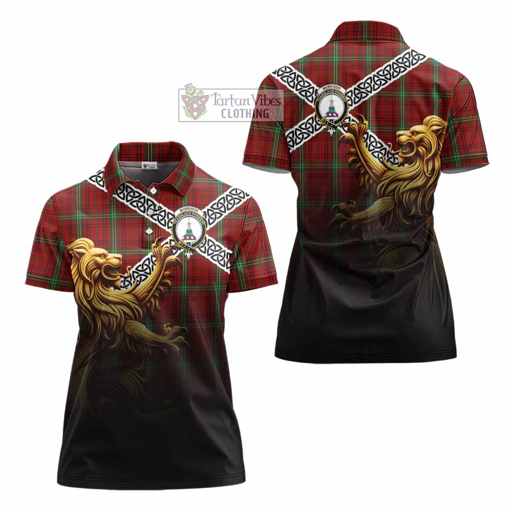 Tartan Vibes Clothing Morrison Crest Tartan Women's Polo Shirt with Golden Lion Emblem Celtic Style