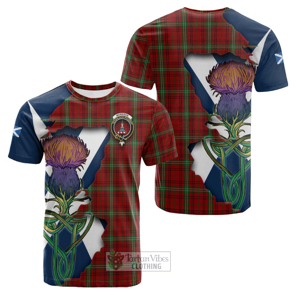 Tartan Vibes Clothing Morrison Tartan Family Crest Cotton T-shirt Scottish Thistle Celtic Inspired