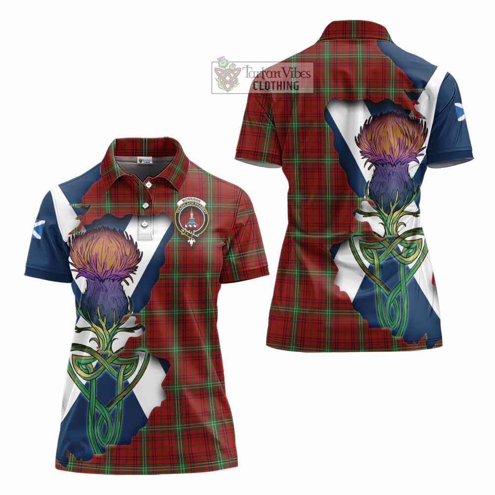 Tartan Vibes Clothing Morrison Tartan Family Crest Women's Polo Shirt Scottish Thistle Celtic Inspired