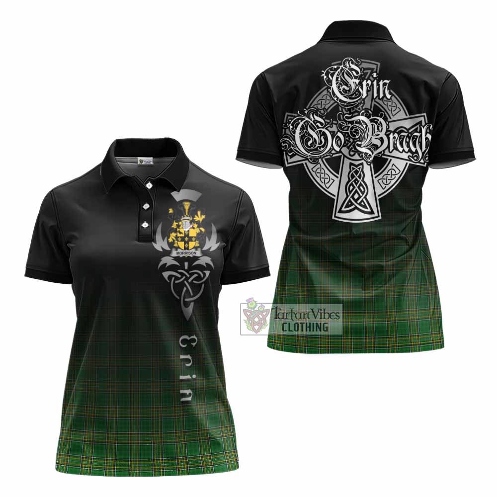 Tartan Vibes Clothing Morrison Irish Clan Women's Polo Shirt with Coat of Arms Erin Go Bragh Celtic Inspired