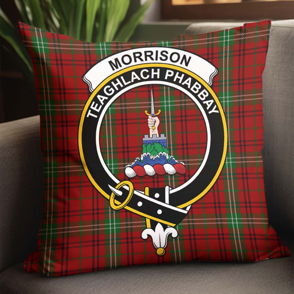 Morrison Tartan Pillow Cover with Family Crest - Tartanvibesclothing