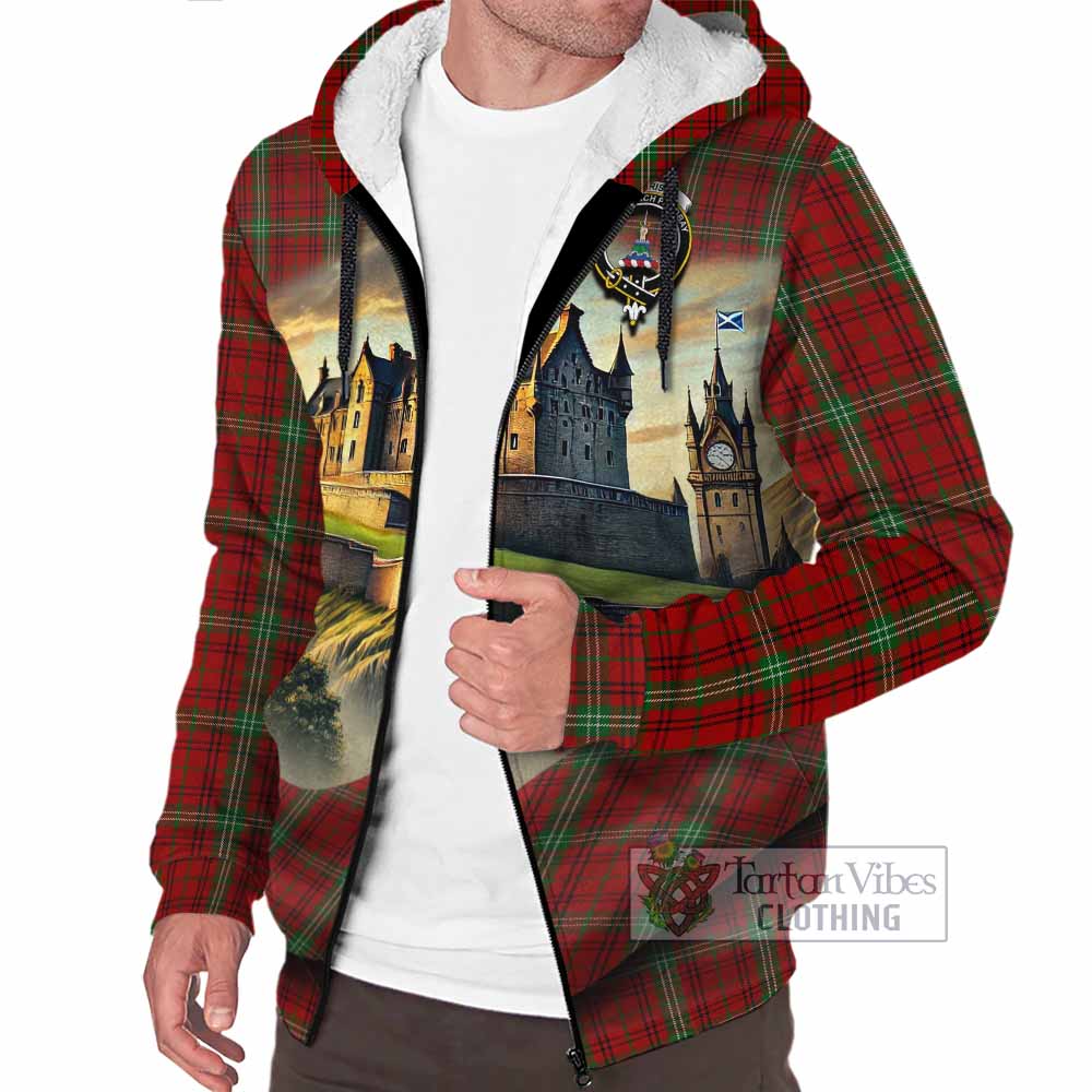 Tartan Vibes Clothing Morrison Tartan Family Crest Sherpa Hoodie with Scottish Ancient Castle Style