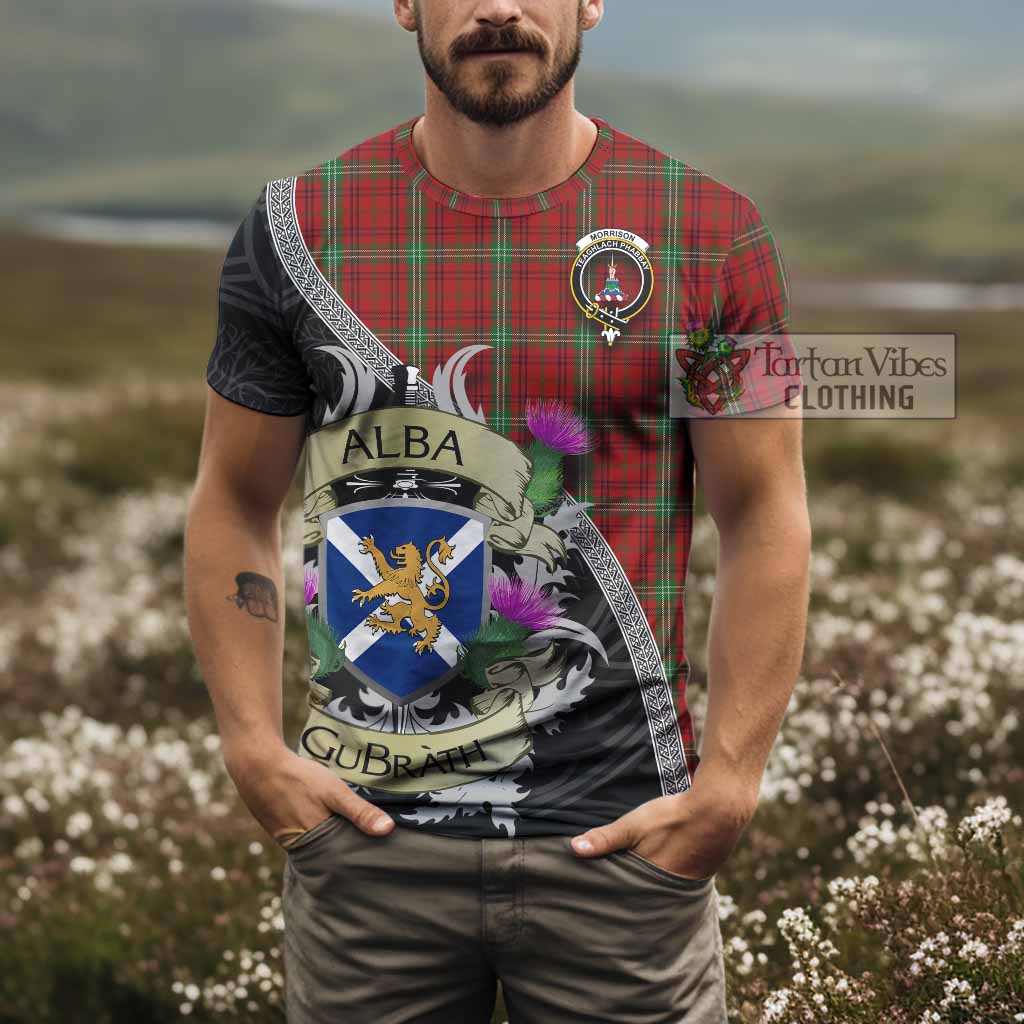Tartan Vibes Clothing Morrison Tartan Family Crest T-Shirt Lion Rampant Royal Thistle Shield Celtic Inspired