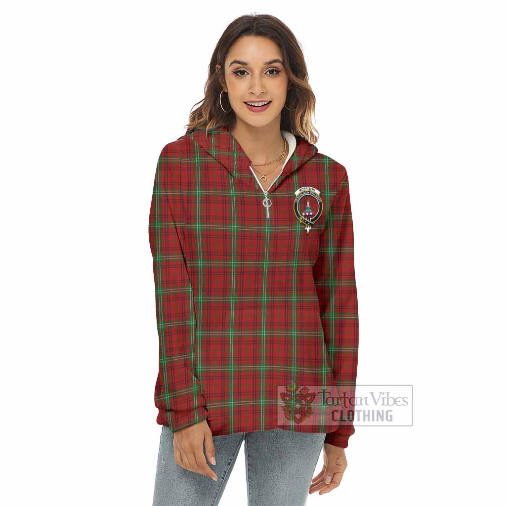 Tartan Vibes Clothing Morrison Tartan Crest Women's Borg  Half Zip Fleece Hoodie