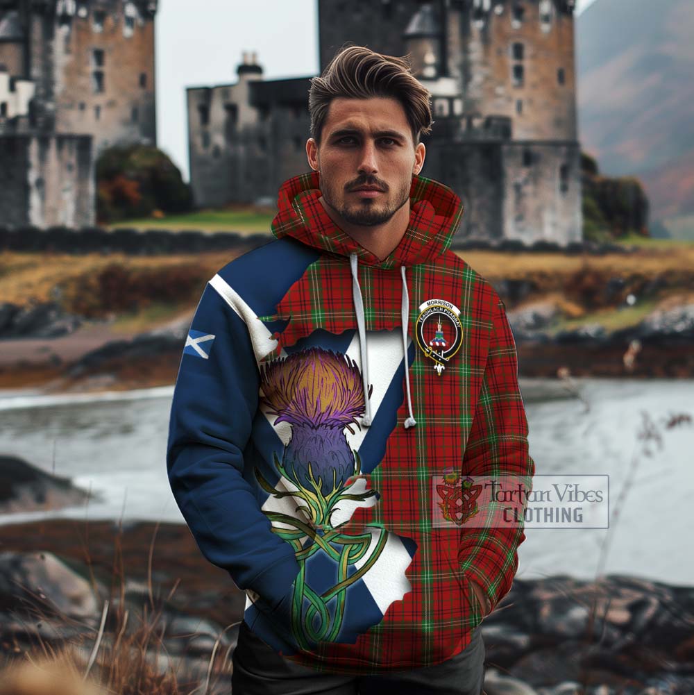 Tartan Vibes Clothing Morrison Tartan Family Crest Cotton Hoodie Scottish Thistle Celtic Inspired