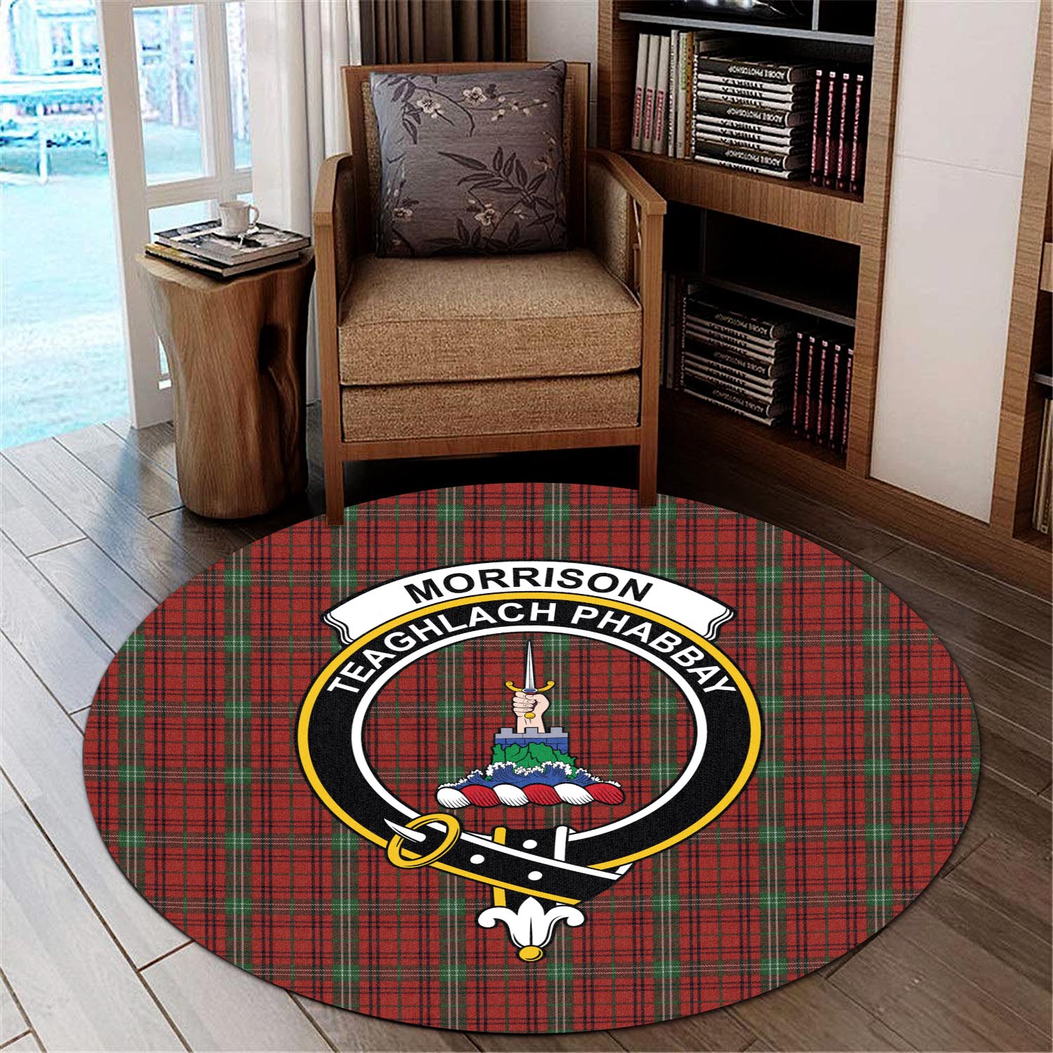 morrison-tartan-round-rug-with-family-crest