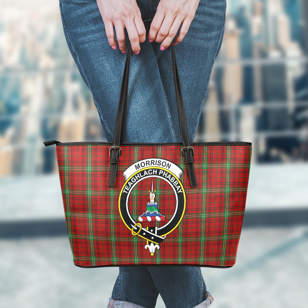 Morrison Tartan Leather Tote Bag with Family Crest - Tartan Vibes Clothing