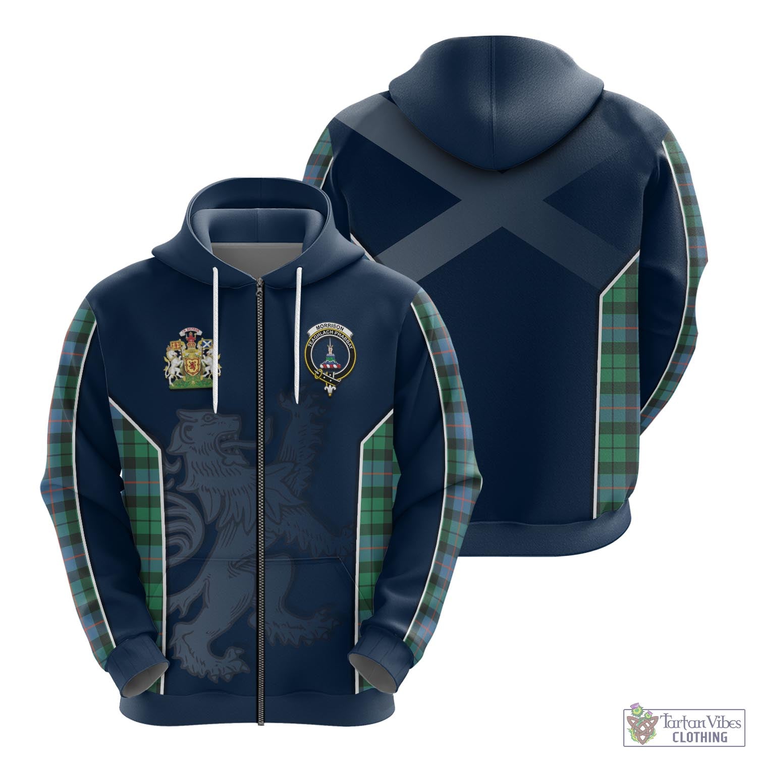 Tartan Vibes Clothing Morrison Ancient Tartan Hoodie with Family Crest and Lion Rampant Vibes Sport Style