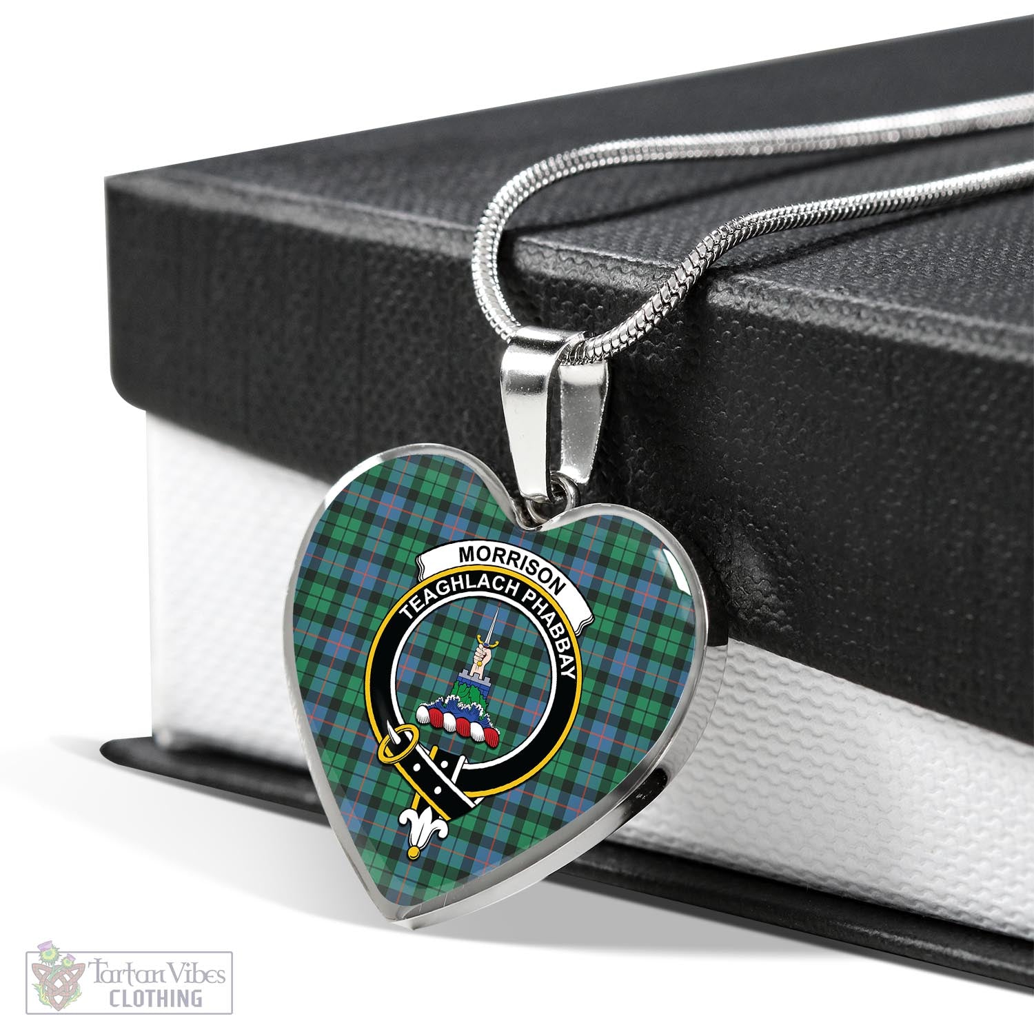 Tartan Vibes Clothing Morrison Ancient Tartan Heart Necklace with Family Crest