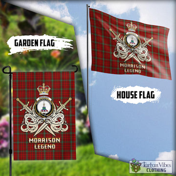 Morrison Red Tartan Flag with Clan Crest and the Golden Sword of Courageous Legacy