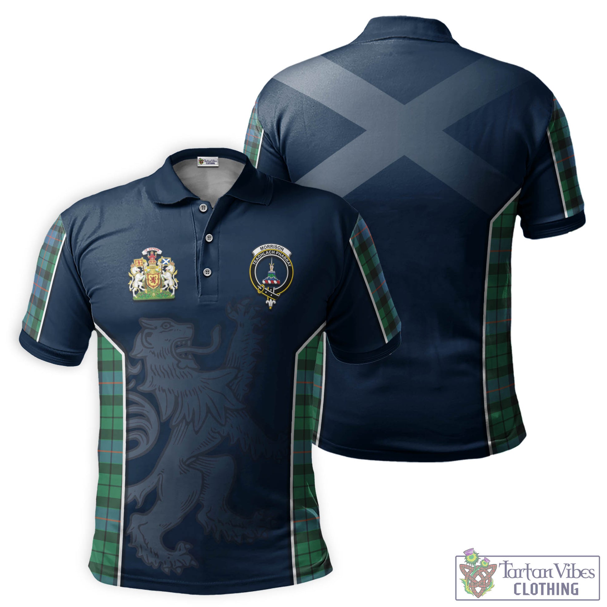 Tartan Vibes Clothing Morrison Ancient Tartan Men's Polo Shirt with Family Crest and Lion Rampant Vibes Sport Style