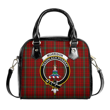 Morrison Red Tartan Shoulder Handbags with Family Crest