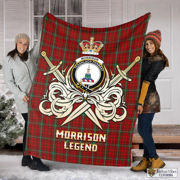 Morrison Red Tartan Blanket with Clan Crest and the Golden Sword of Courageous Legacy