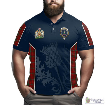 Morrison Red Tartan Men's Polo Shirt with Family Crest and Scottish Thistle Vibes Sport Style