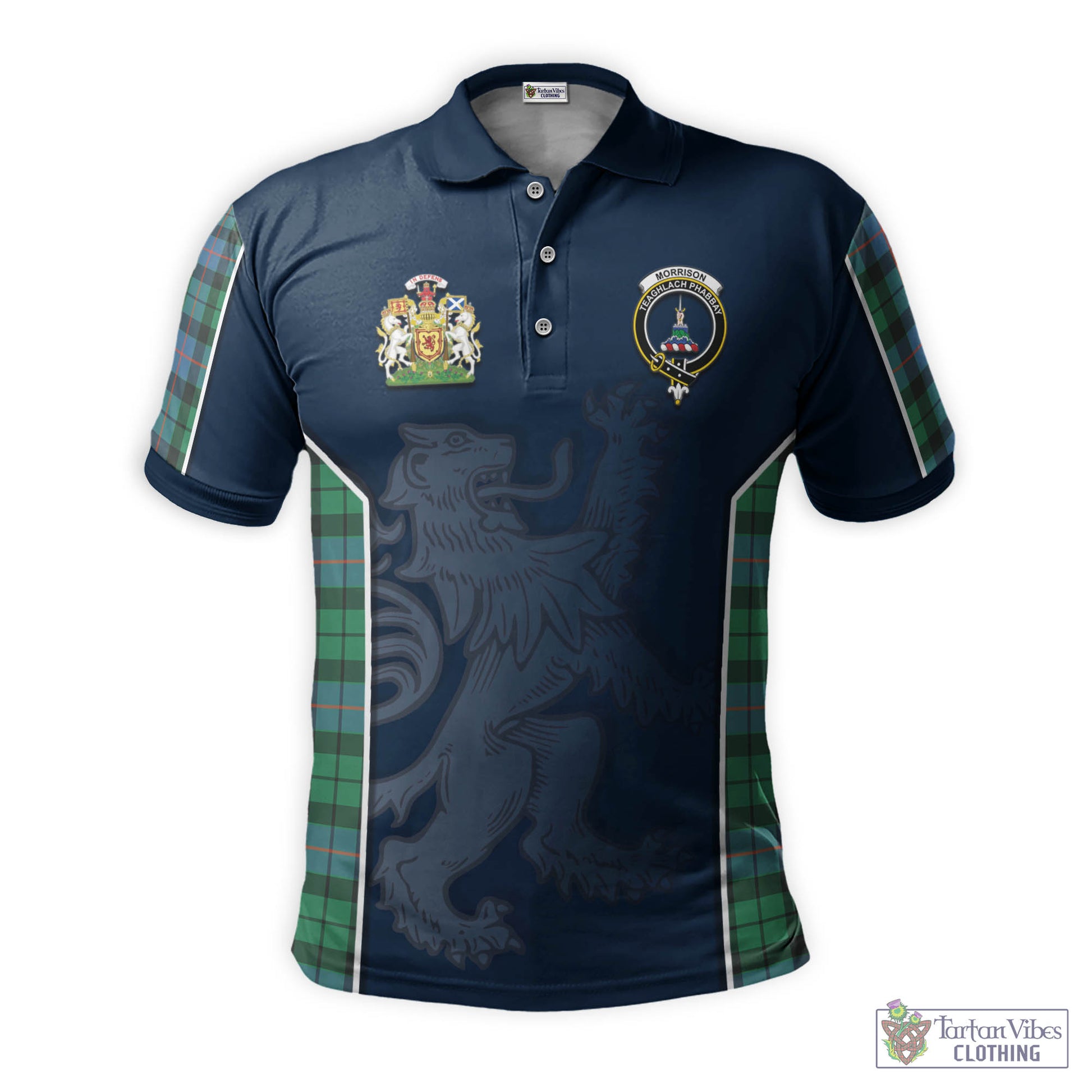 Tartan Vibes Clothing Morrison Ancient Tartan Men's Polo Shirt with Family Crest and Lion Rampant Vibes Sport Style