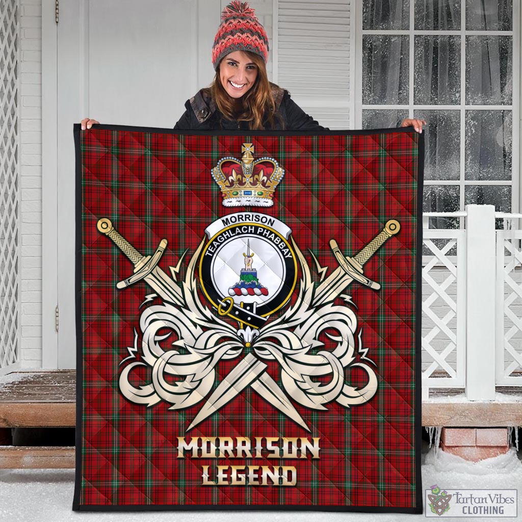 Tartan Vibes Clothing Morrison Ancient Tartan Quilt with Clan Crest and the Golden Sword of Courageous Legacy