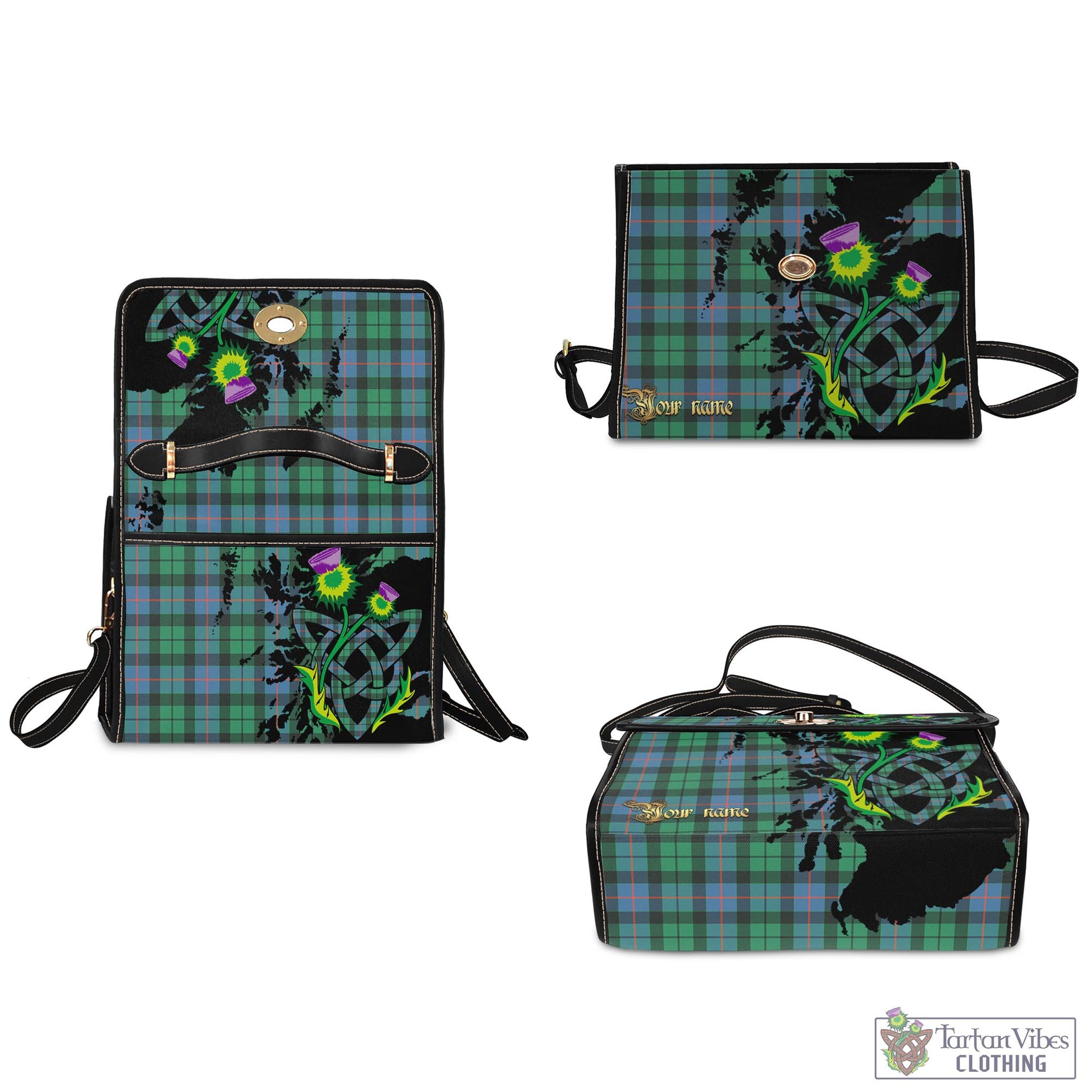 Tartan Vibes Clothing Morrison Ancient Tartan Waterproof Canvas Bag with Scotland Map and Thistle Celtic Accents