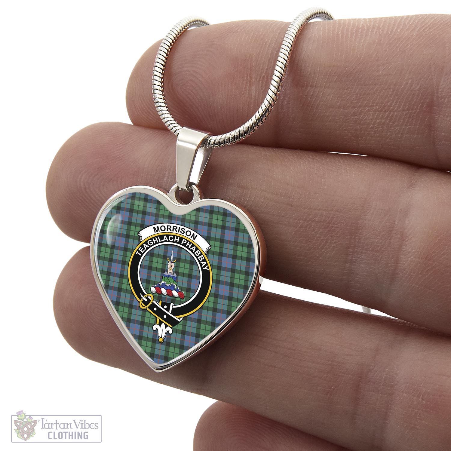 Tartan Vibes Clothing Morrison Ancient Tartan Heart Necklace with Family Crest