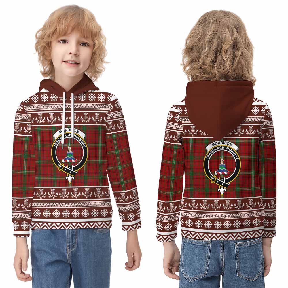 Morrison Clan Tartan Christmas Kid Hoodie with Family Crest - Tartan Vibes Clothing