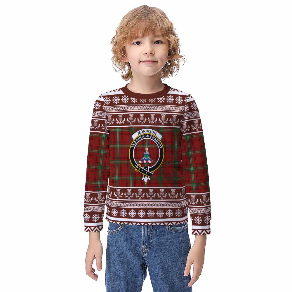 Morrison Clan Tartan Christmas Kid Ugly Sweatshirt with Family Crest - Tartan Vibes Clothing