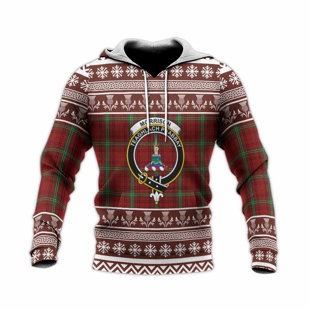 Morrison Clan Tartan Christmas Knitted Hoodie with Family Crest - Tartan Vibes Clothing