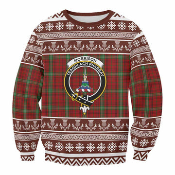 Morrison Clan Tartan Christmas Sweatshirt with Family Crest