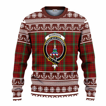 Morrison Clan Tartan Christmas Ugly Sweater with Family Crest