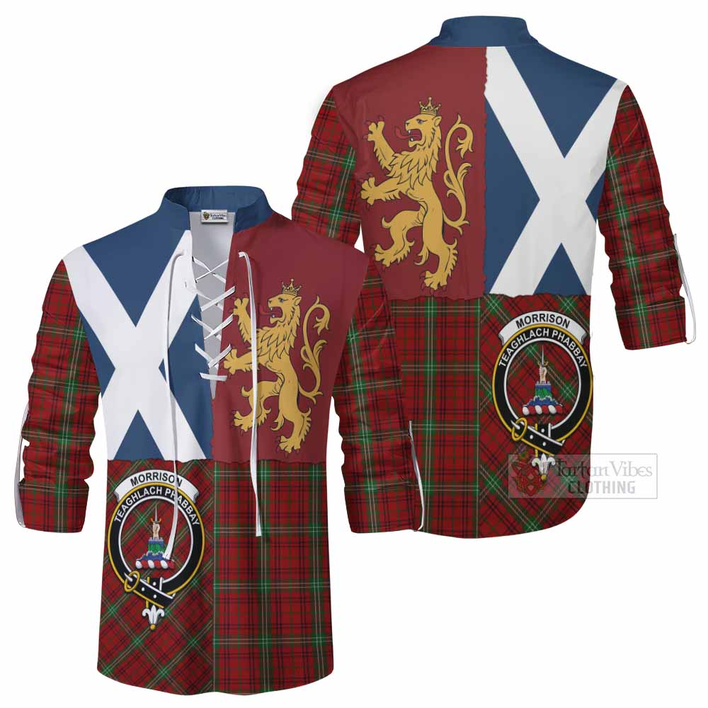 Morrison Crest Tartan Ghillie Shirt with Lion Rampant Saltire Style - Tartan Vibes Clothing