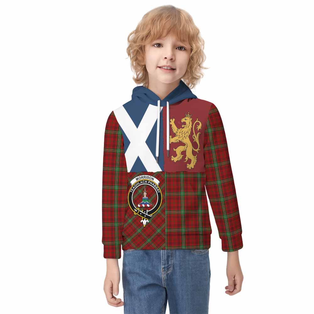 Morrison Crest Tartan Kid Hoodie with Lion Rampant Saltire Style - Tartan Vibes Clothing